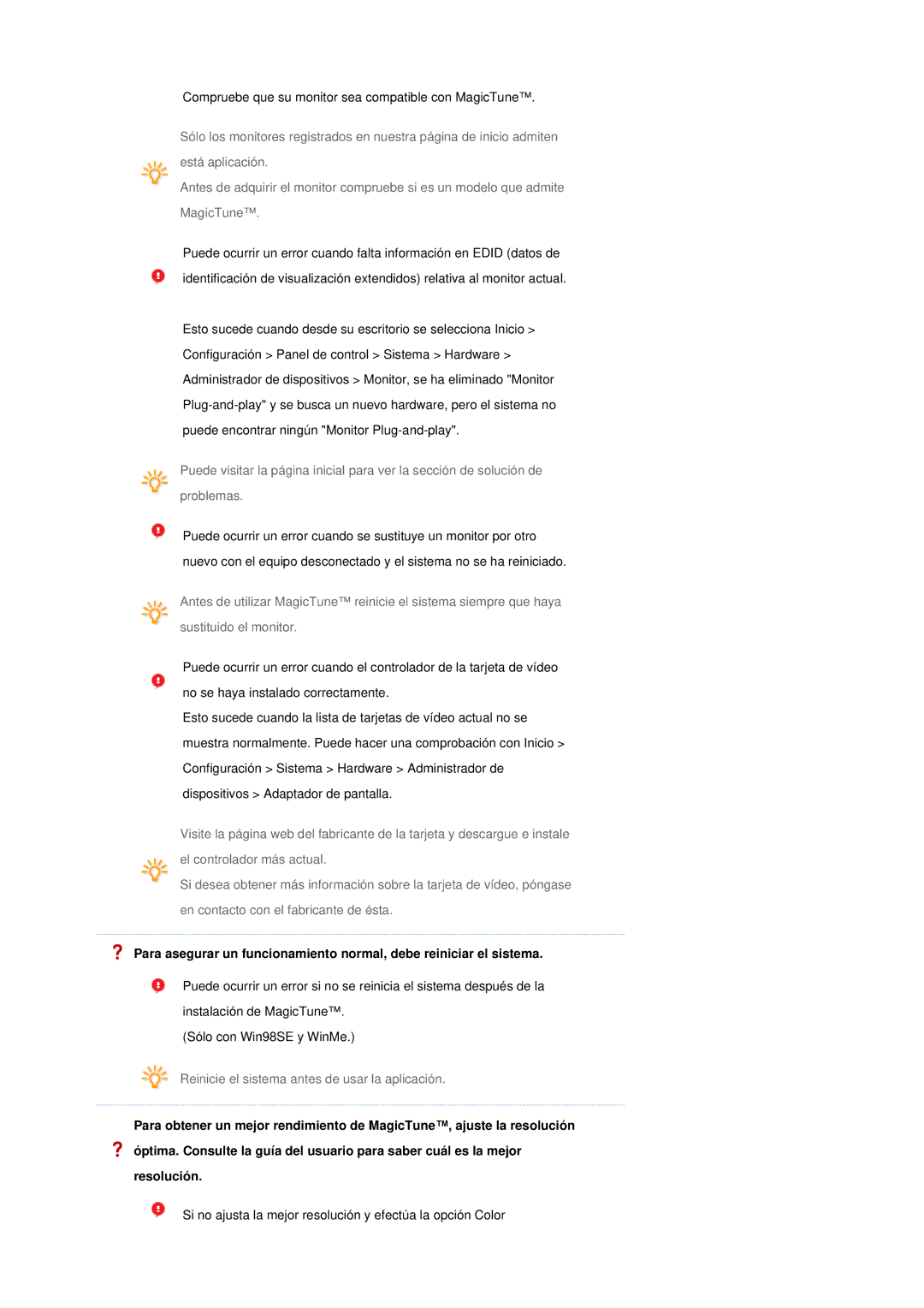 Samsung LS17TRTLS/EDC manual Reinicie el sistema antes de usar la aplicación 