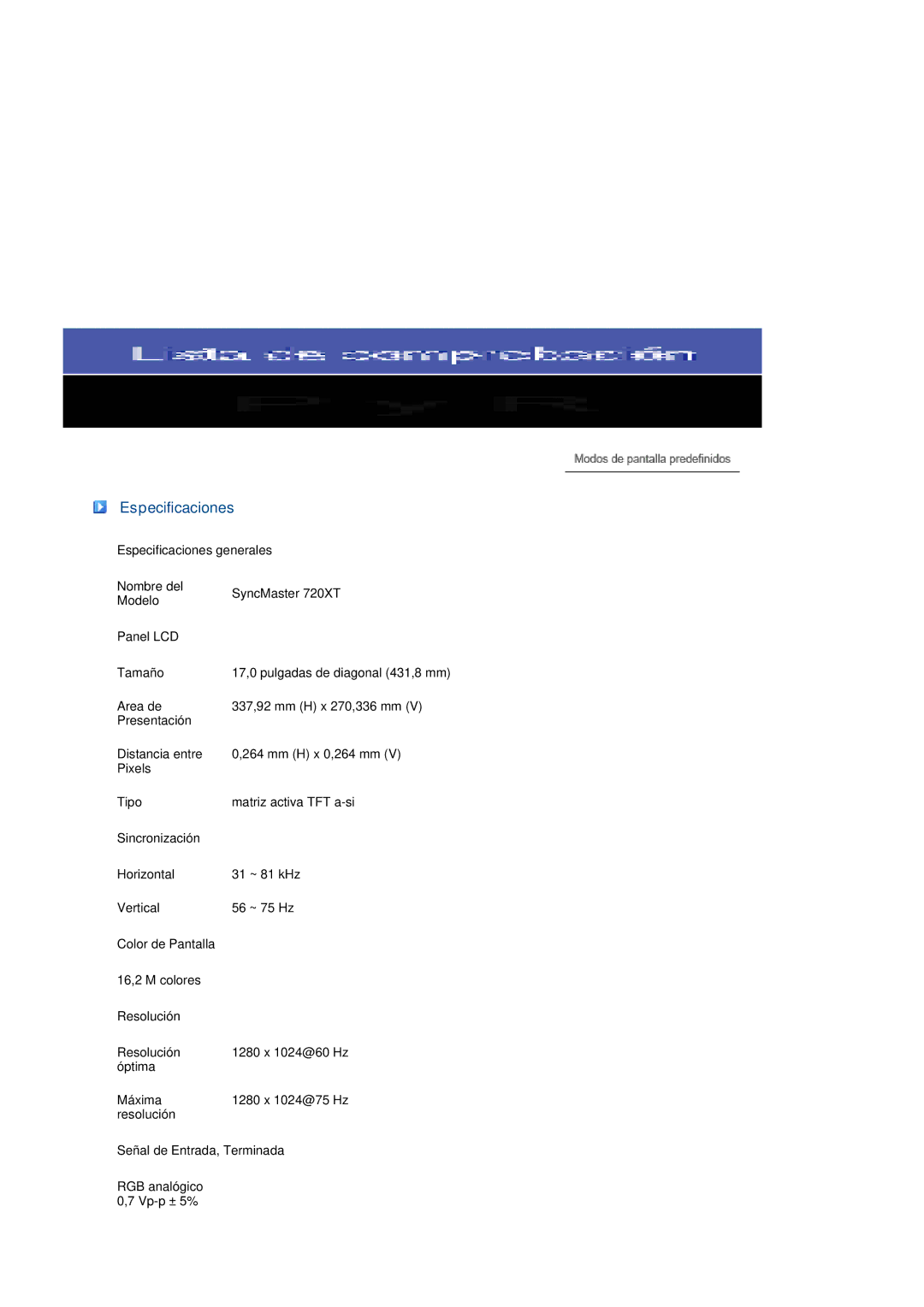 Samsung LS17TRTLS/EDC manual Especificaciones 