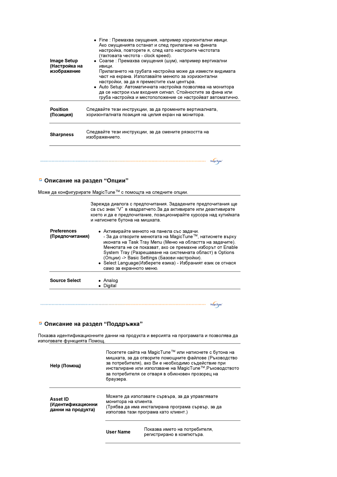 Samsung LS17TRTLS/EDC Image Setup, Настройка на, Изображение, Position, Позиция, Sharpness, Preferences Предпочитания 