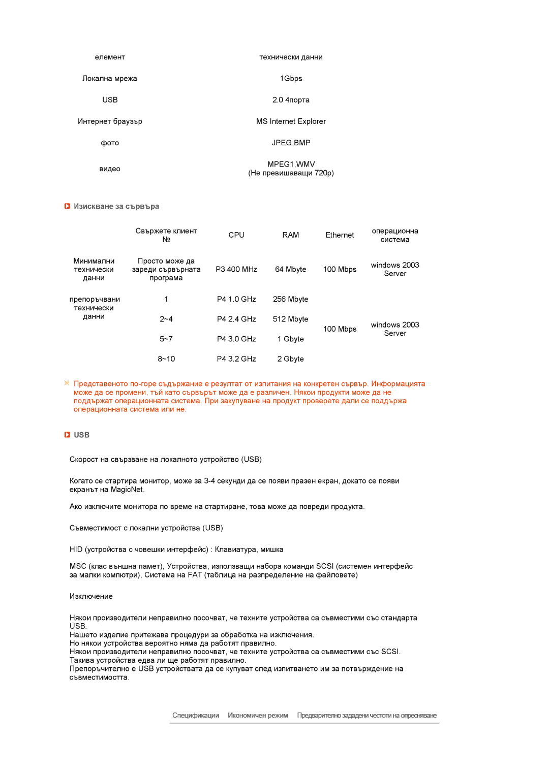 Samsung LS17TRTLS/EDC manual Изискване за сървъра, Cpu Ram 