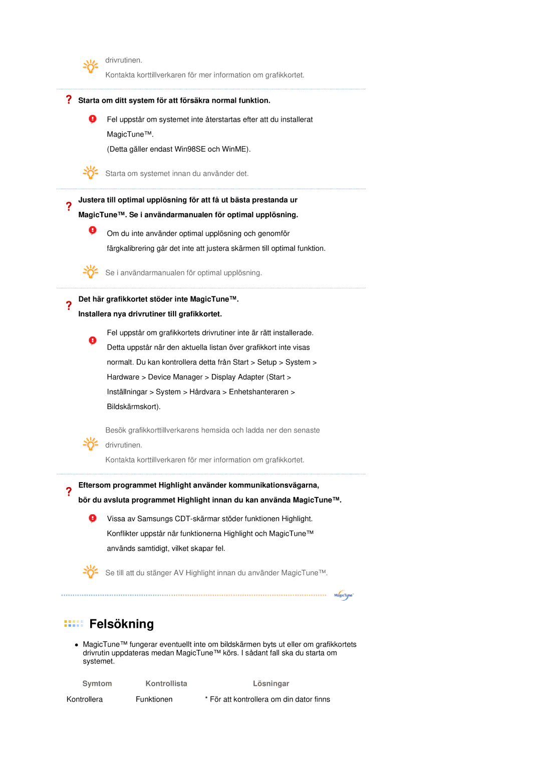 Samsung LS17TRTLS/EDC manual Starta om ditt system för att försäkra normal funktion 