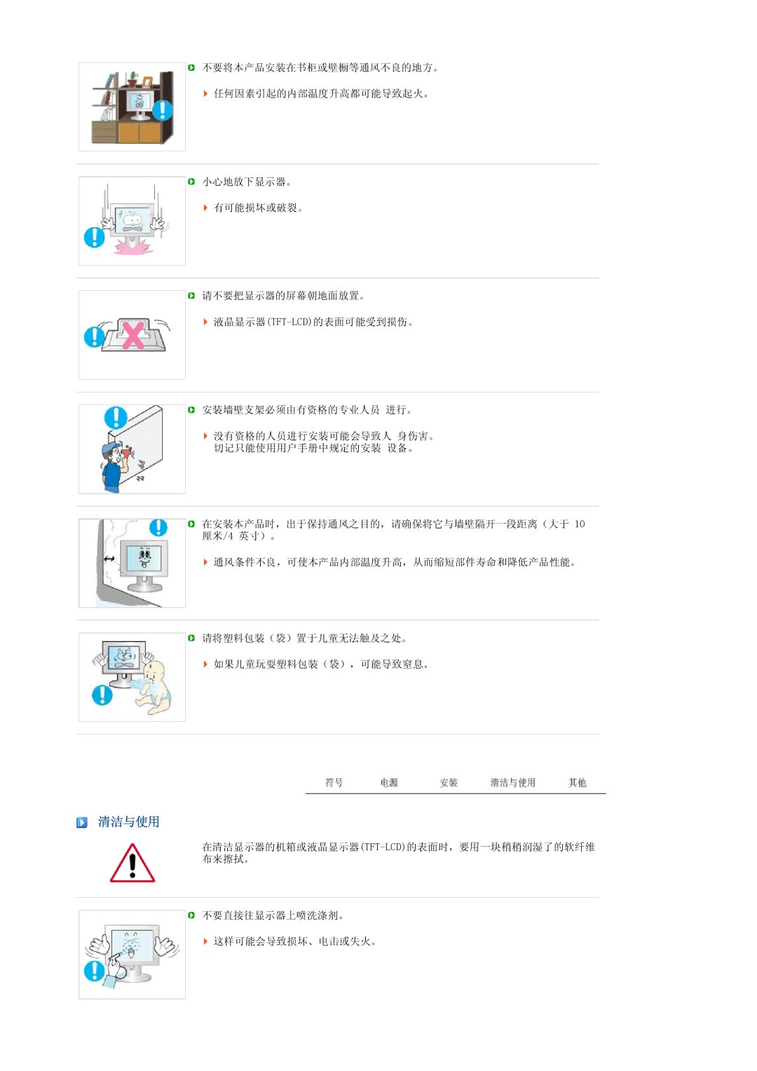 Samsung LS17TRTLS/EDC manual 清洁与使用 