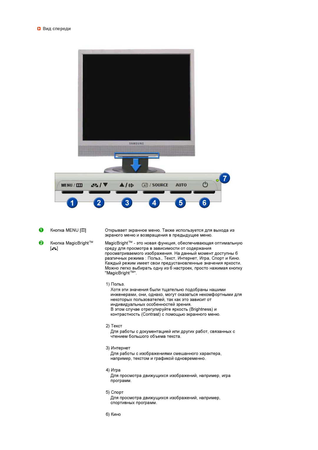 Samsung LS17TRTLS/EDC manual Вид спереди 