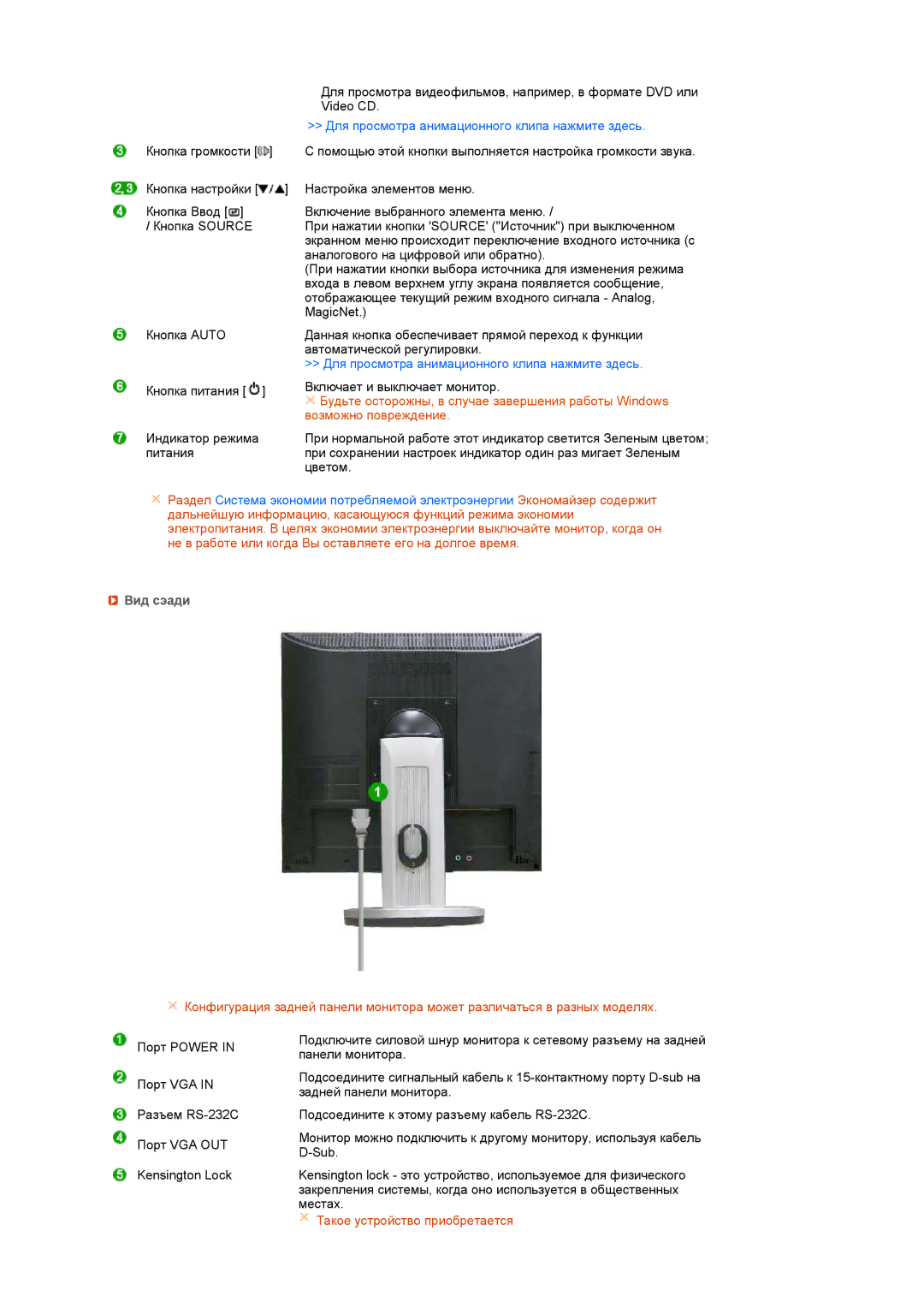 Samsung LS17TRTLS/EDC manual Для просмотра анимационного клипа нажмите здесь, Вид сэади 