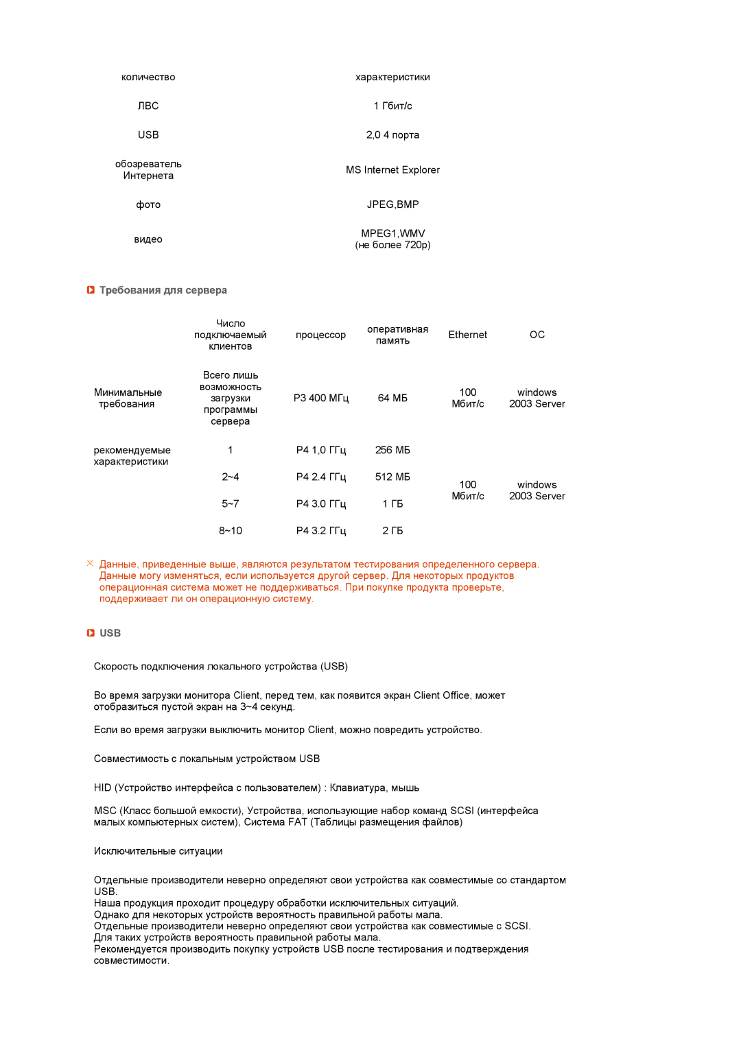 Samsung LS17TRTLS/EDC manual Требования для сервера, JPEG,BMP MPEG1,WMV 