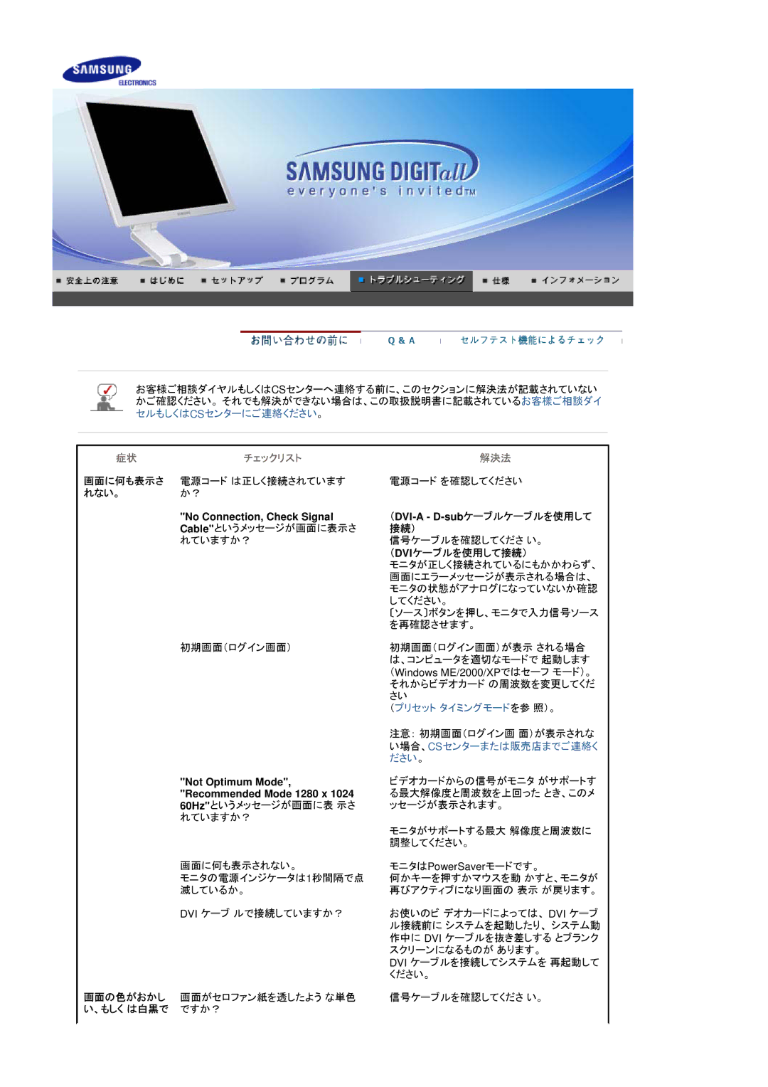 Samsung LS19VDPXH1/XSJ, LS17VDPXH1/XSJ, LS19VDPXHV/XSJ manual 画面に何も表示さ, れない。, （ Dviケーブルを使用して接続）, 画面の色がおかし, 、もしく は白黒で 