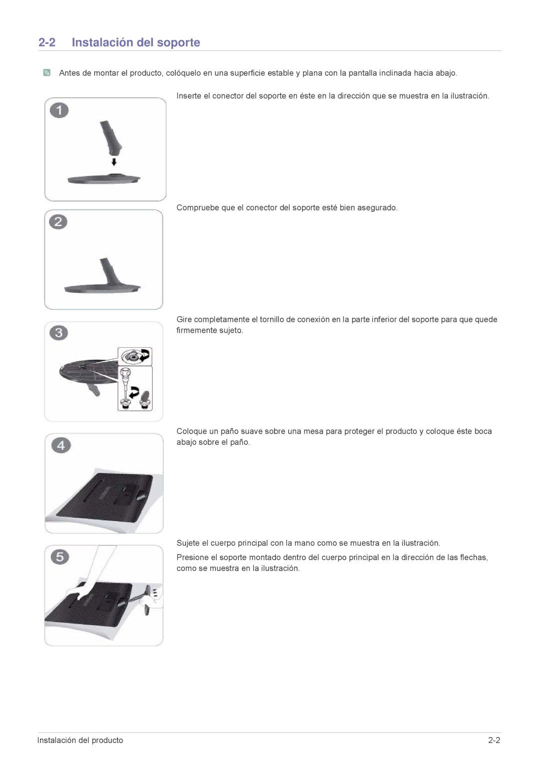 Samsung LS19A10NS/EN manual Instalación del soporte 