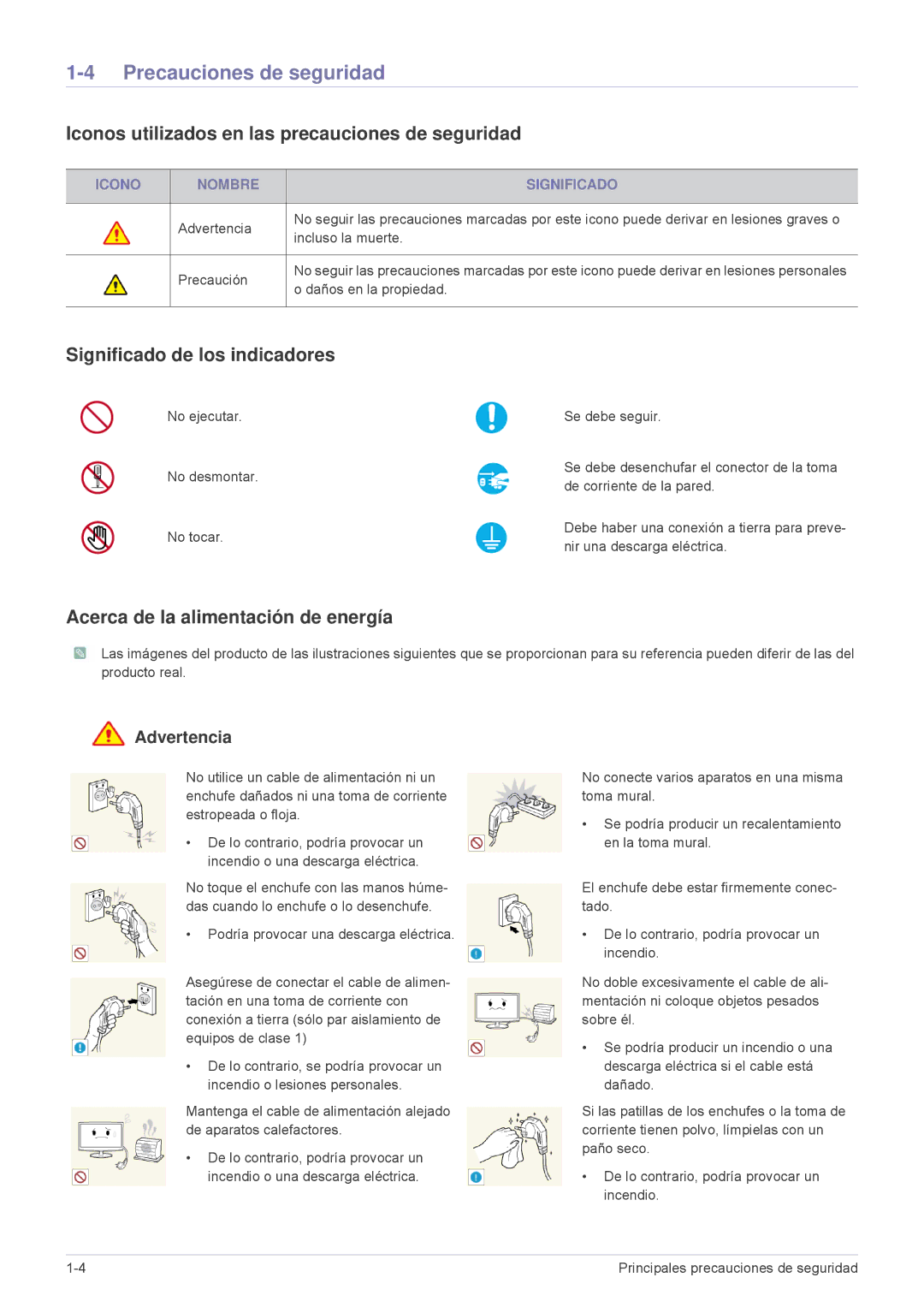 Samsung LS19A10NS/EN manual Precauciones de seguridad, Iconos utilizados en las precauciones de seguridad 