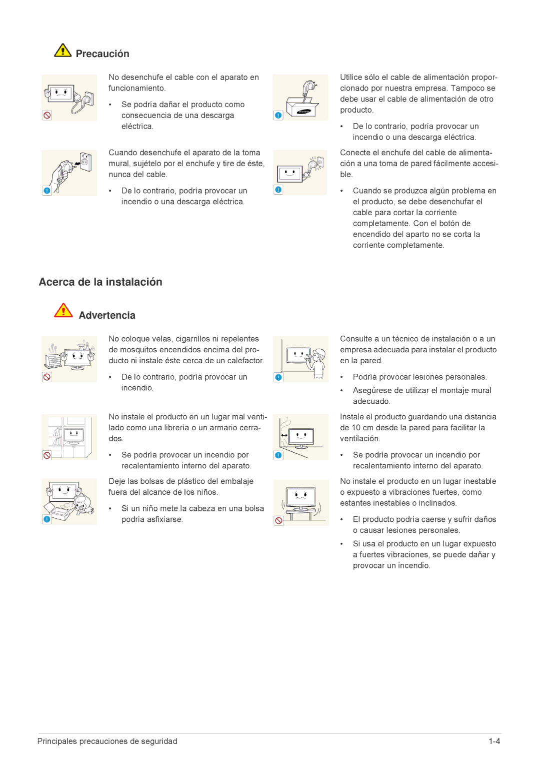 Samsung LS19A10NS/EN manual Acerca de la instalación, Precaución 