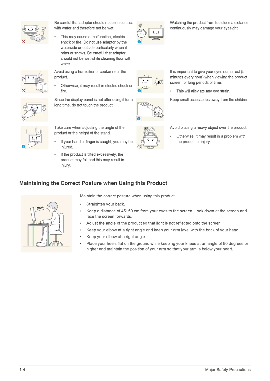 Samsung LS19A200BWT/EN manual Maintaining the Correct Posture when Using this Product 