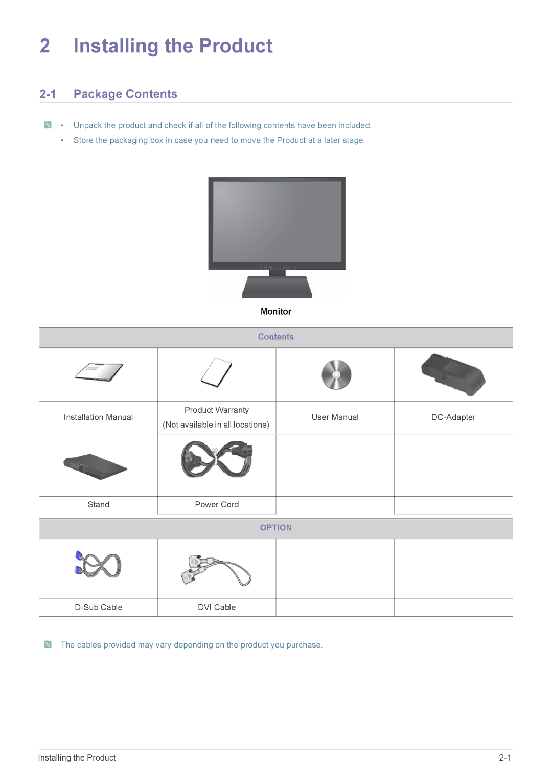 Samsung LS19A200BWT/EN manual Installing the Product, Package Contents 