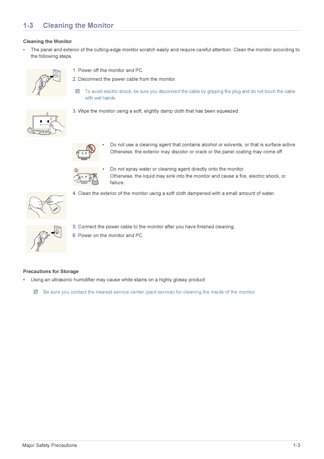 Samsung LS19A200BWT/EN manual Cleaning the Monitor, Precautions for Storage 