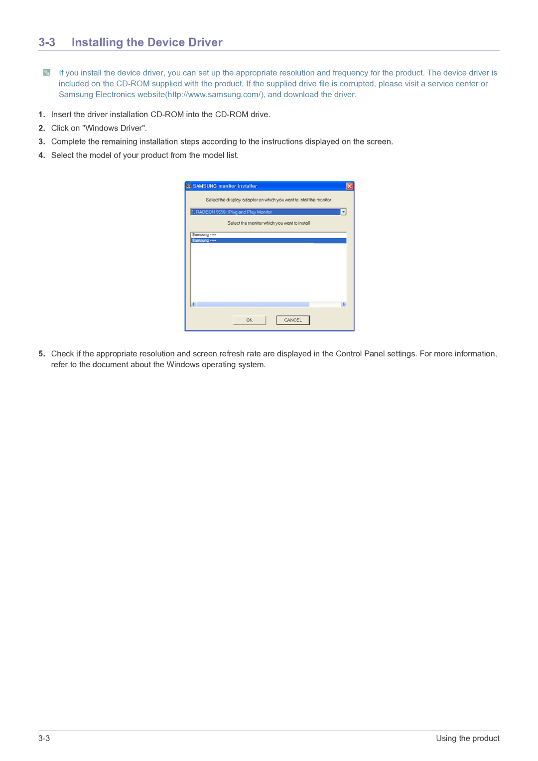 Samsung LS19A200MWT/CI, LS19A200MWT/CH manual Installing the Device Driver 