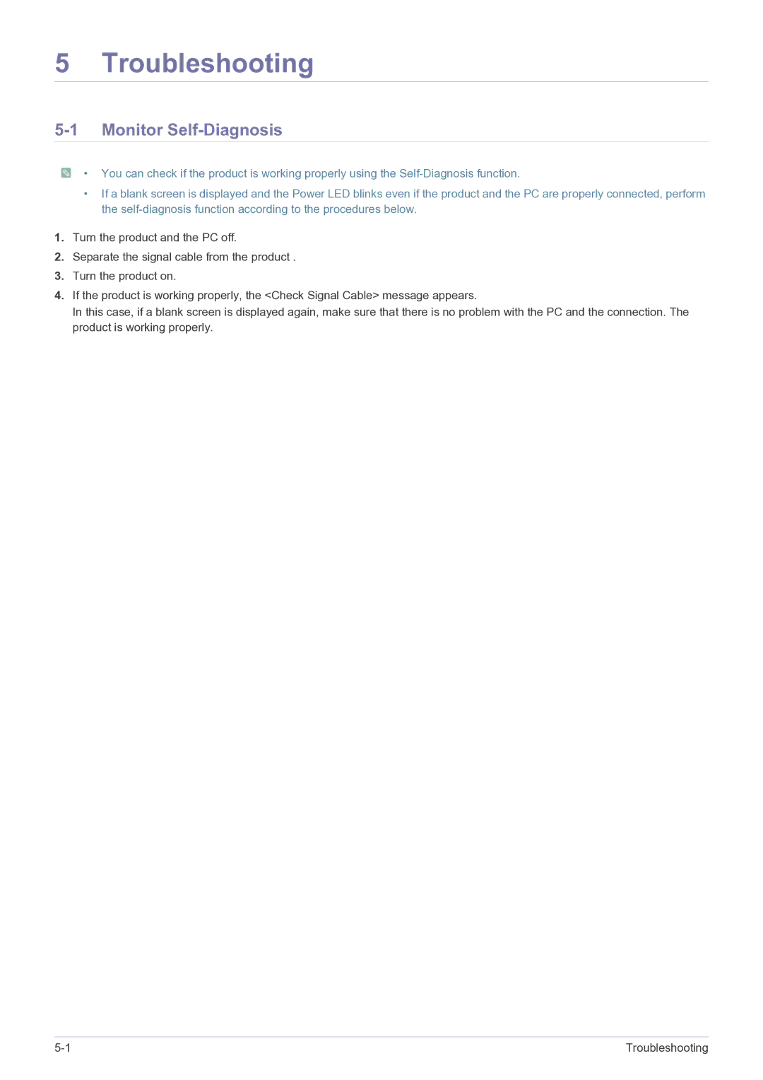 Samsung LS19A200MWT/CI, LS19A200MWT/CH manual Troubleshooting, Monitor Self-Diagnosis 