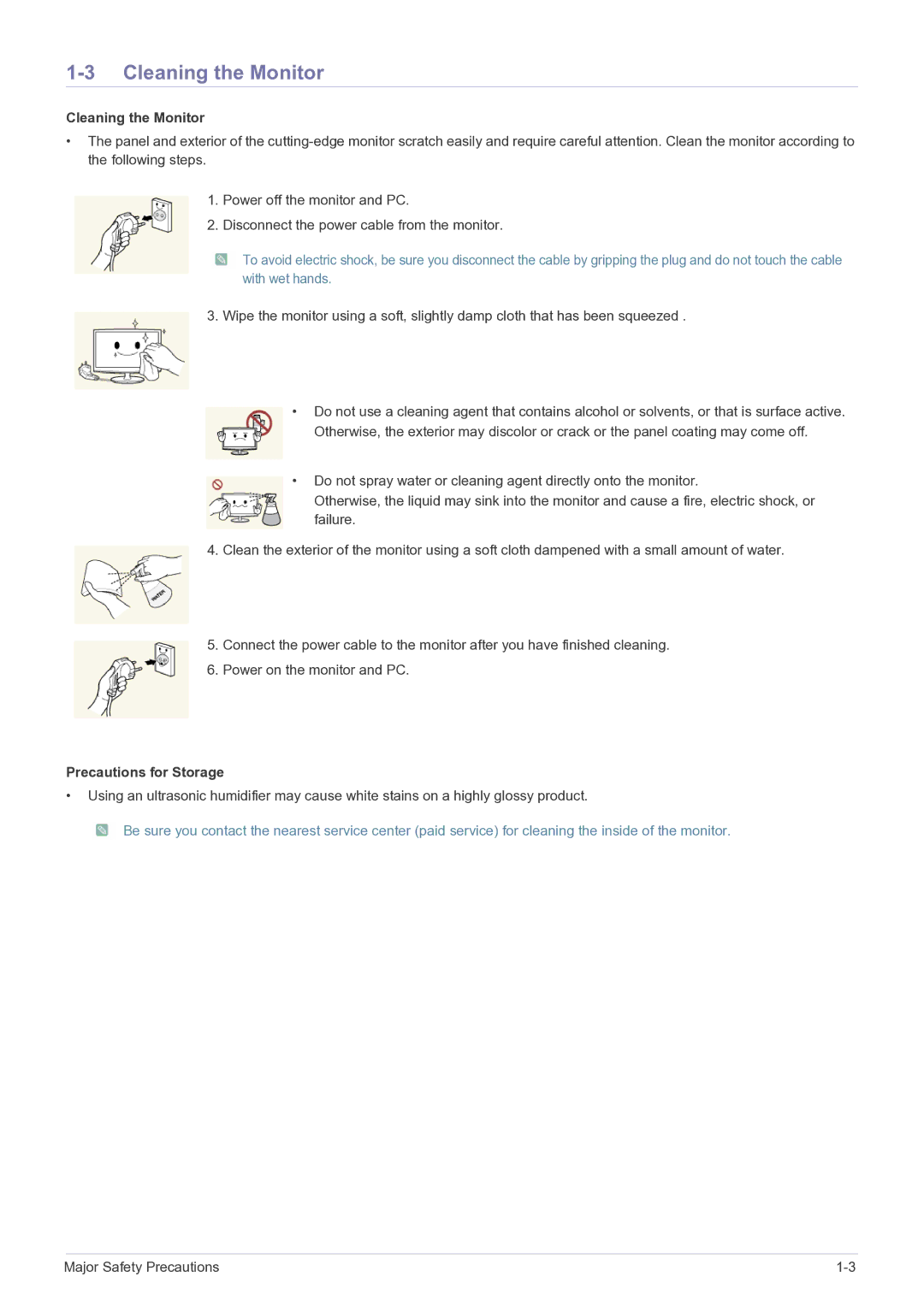 Samsung LS19A200MWT/CH, LS19A200MWT/CI manual Cleaning the Monitor, Precautions for Storage 