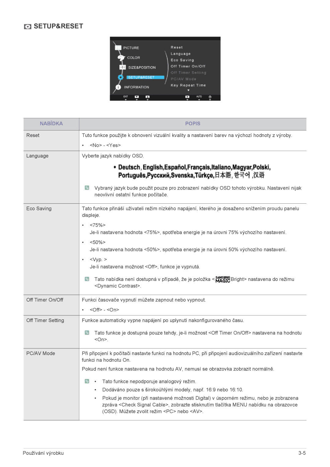 Samsung LS19A200NWT/EN, LS19A200NW/EN, LS22A200BST/EN manual Setup&Reset 