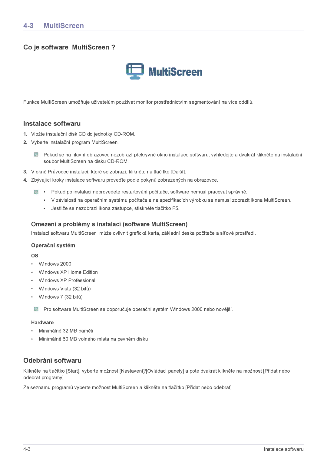 Samsung LS19A200NW/EN, LS19A200NWT/EN, LS22A200BST/EN manual Co je software MultiScreen ? 