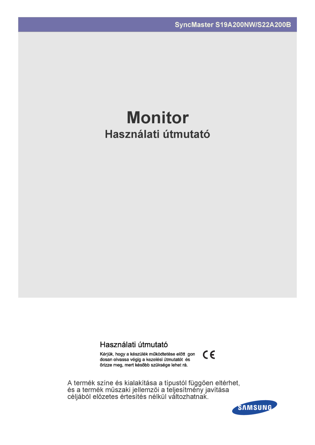 Samsung LS19A200NWT/EN, LS19A200NW/EN, LS22A200BST/EN manual Monitor 