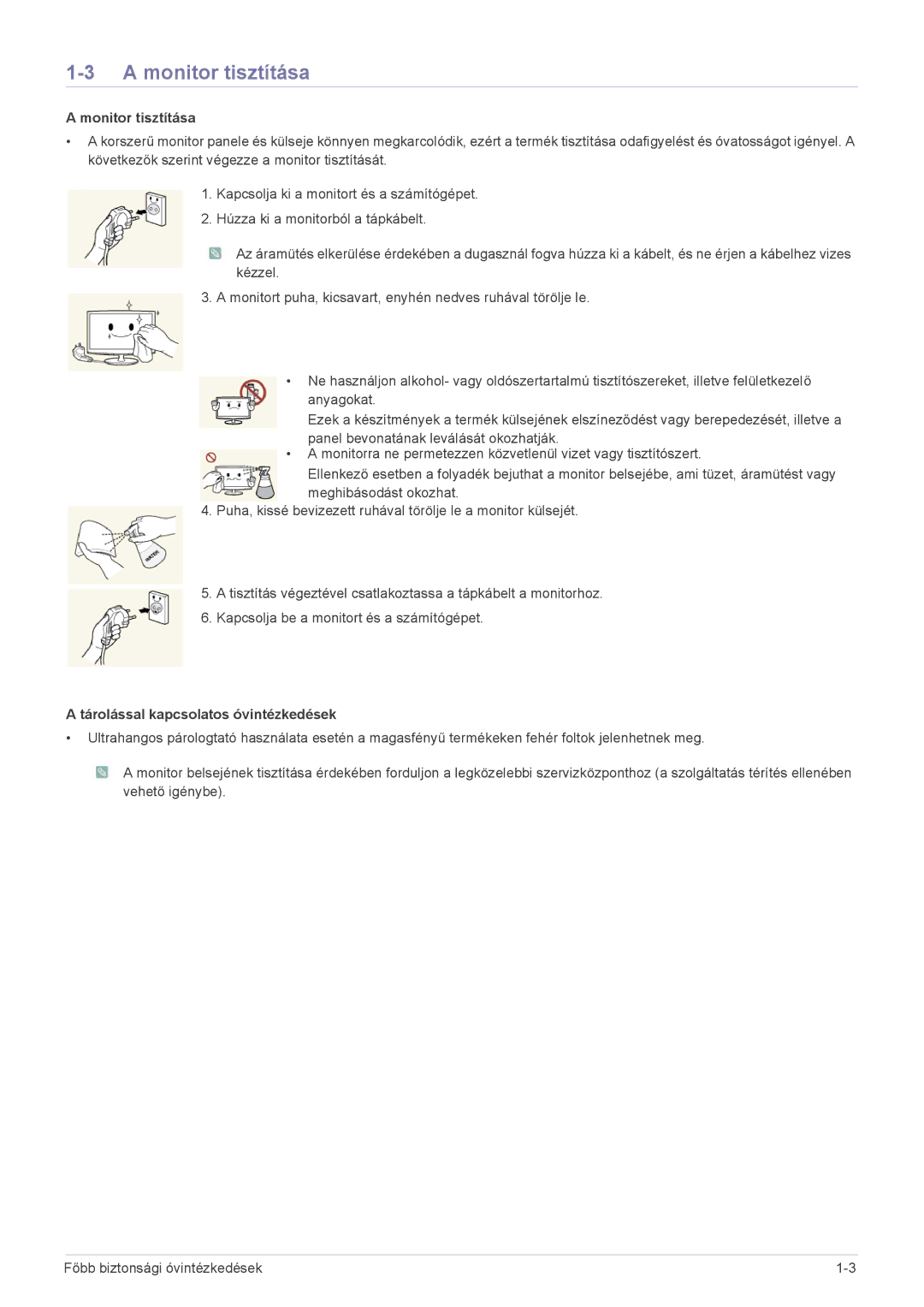 Samsung LS22A200BST/EN, LS19A200NW/EN, LS19A200NWT/EN manual Monitor tisztítása, Tárolással kapcsolatos óvintézkedések 