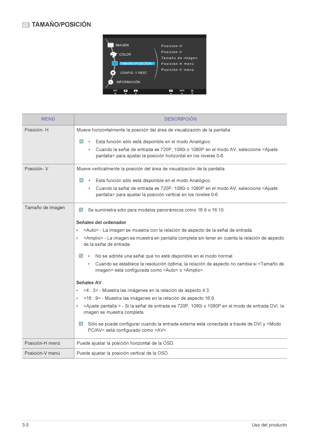 Samsung LS19A200NW/EN manual Señales del ordenador, Señales AV 