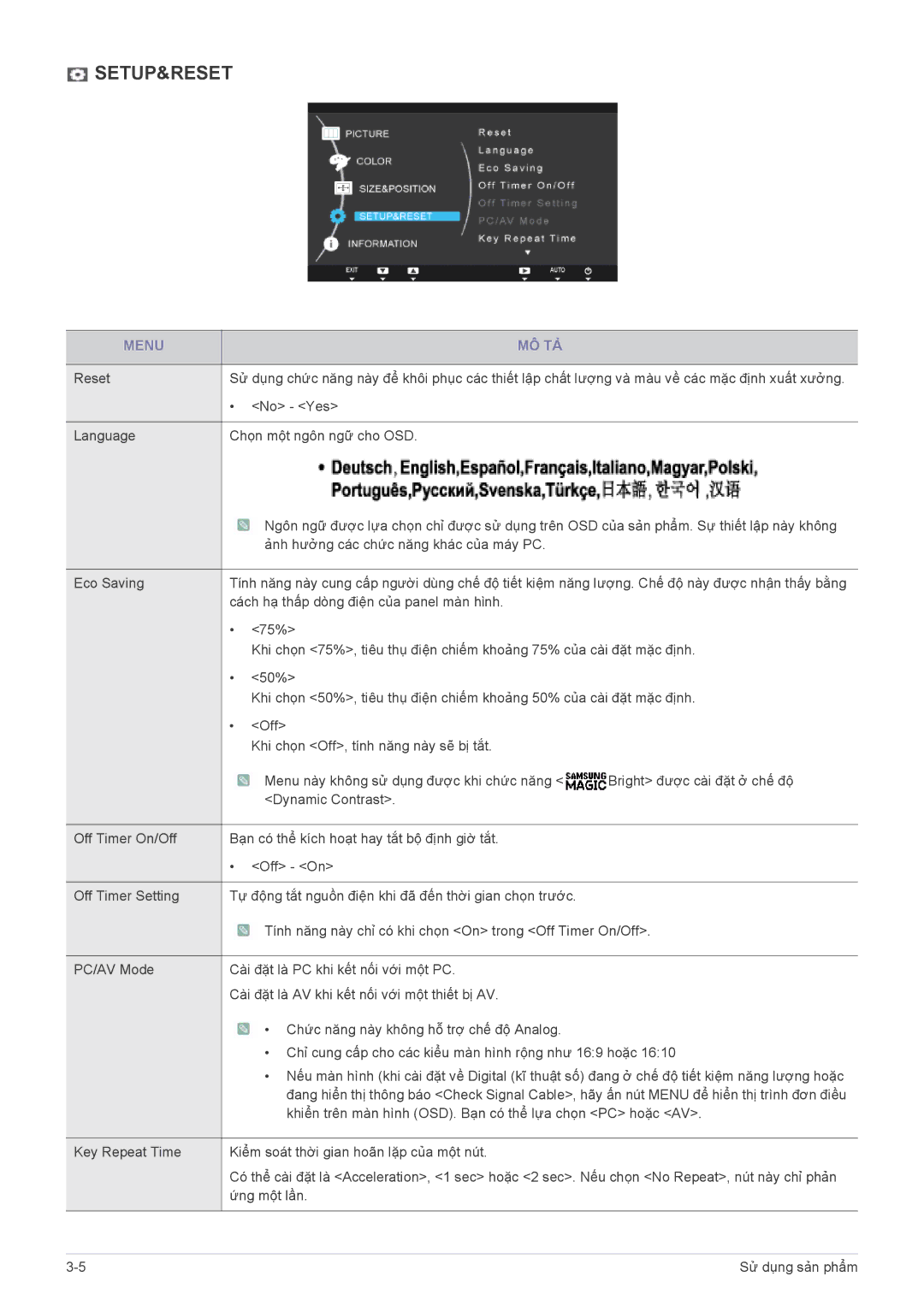 Samsung LS19A200NW/EN manual Setup&Reset 