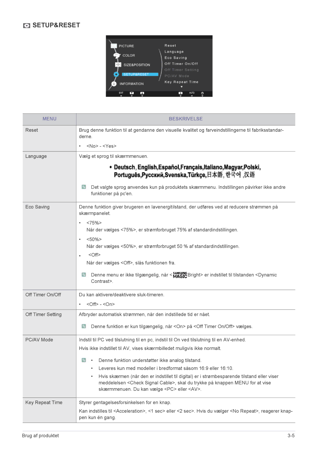 Samsung LS22A200BST/EN, LS19A200NWT/EN manual Setup&Reset 