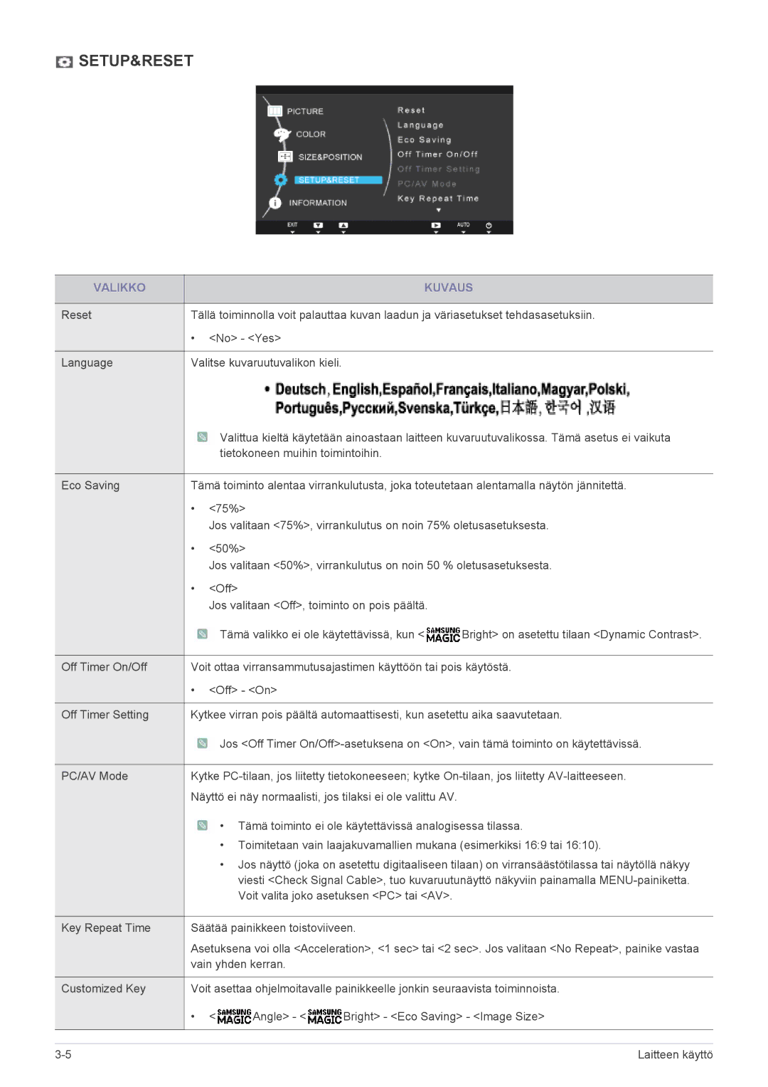 Samsung LS19A200NWT/EN, LS22A200BST/EN manual Setup&Reset 