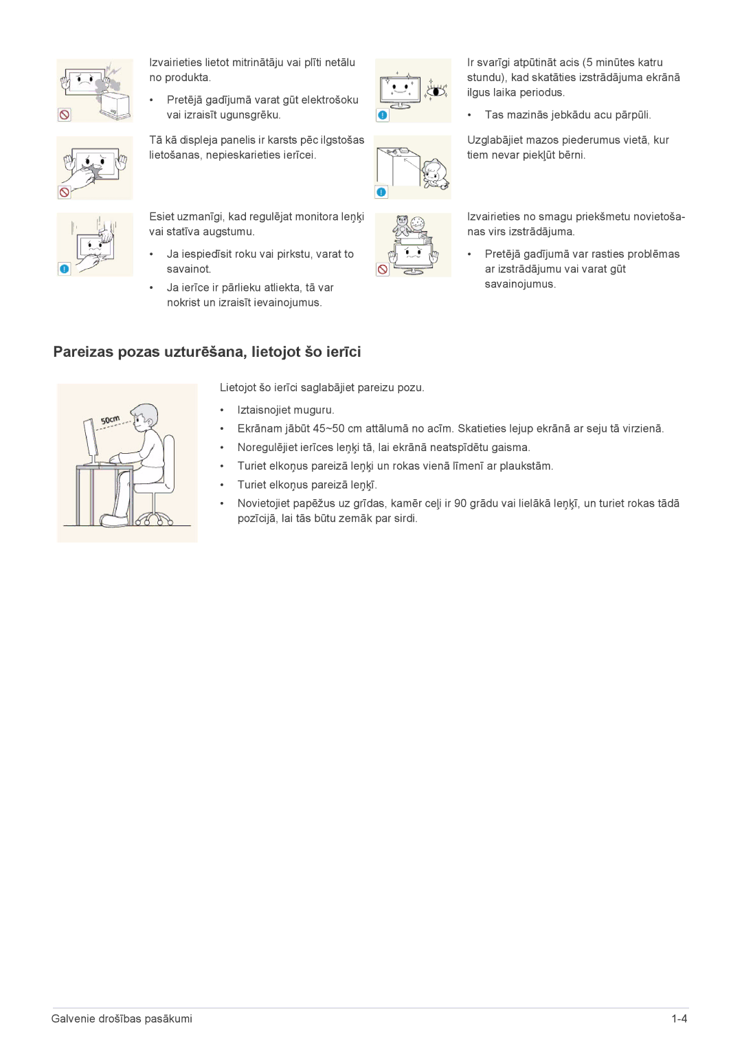 Samsung LS22A200BST/EN, LS19A200NWT/EN manual Pareizas pozas uzturēšana, lietojot šo ierīci 