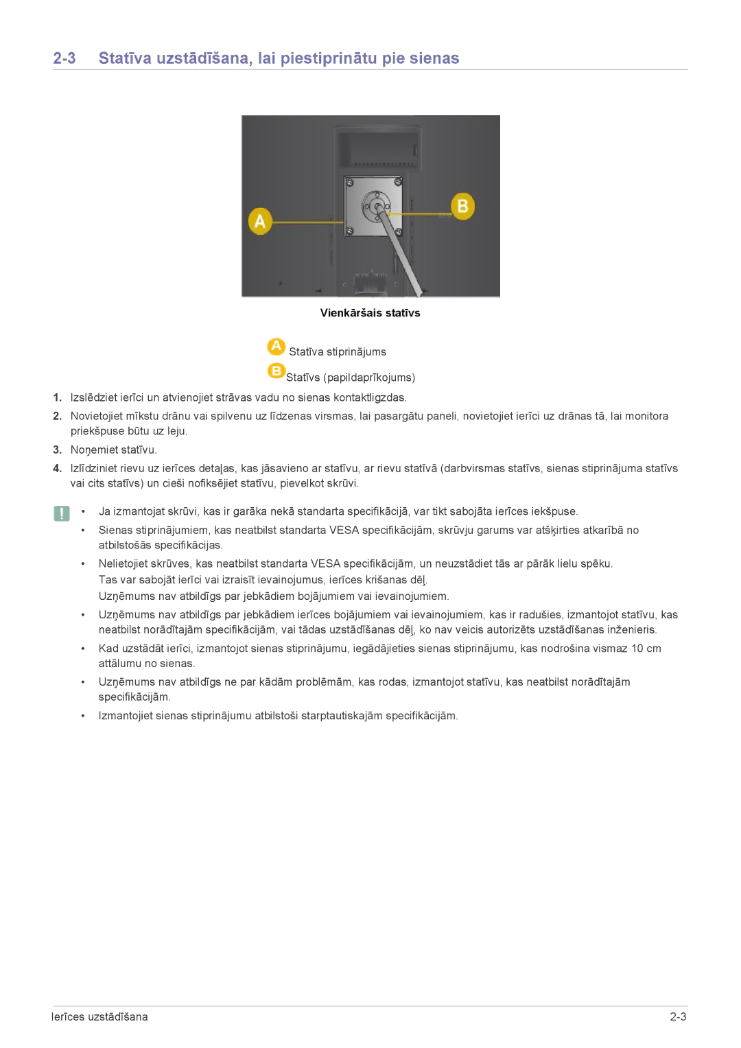 Samsung LS22A200BST/EN, LS19A200NWT/EN manual Statīva uzstādīšana, lai piestiprinātu pie sienas, Vienkāršais statīvs 