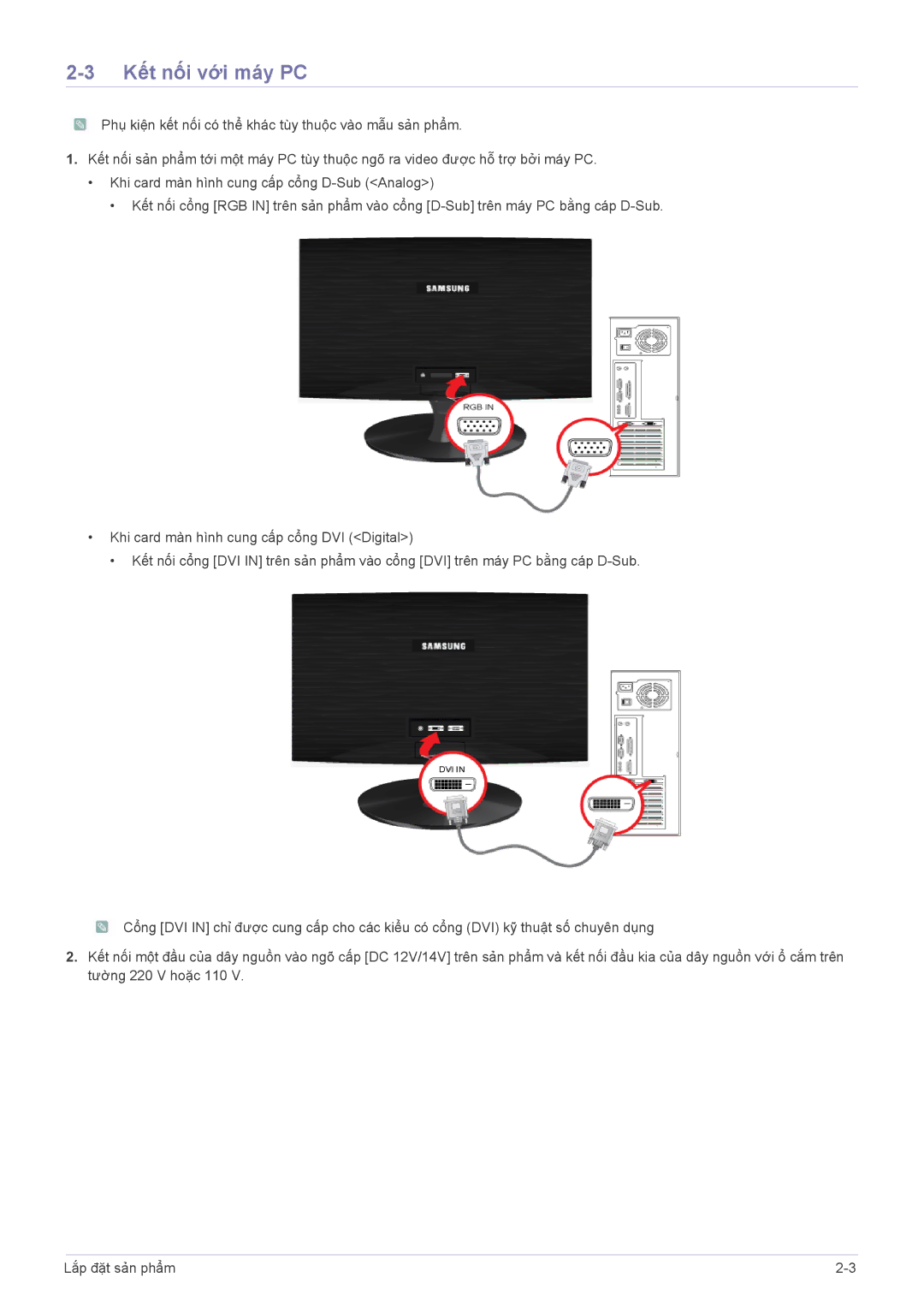 Samsung LS20A300BSMXV, LS19A300NSMXV manual Kết nối với máy PC 