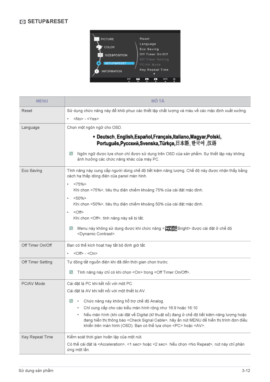 Samsung LS19A300NSMXV, LS20A300BSMXV manual Setup&Reset 