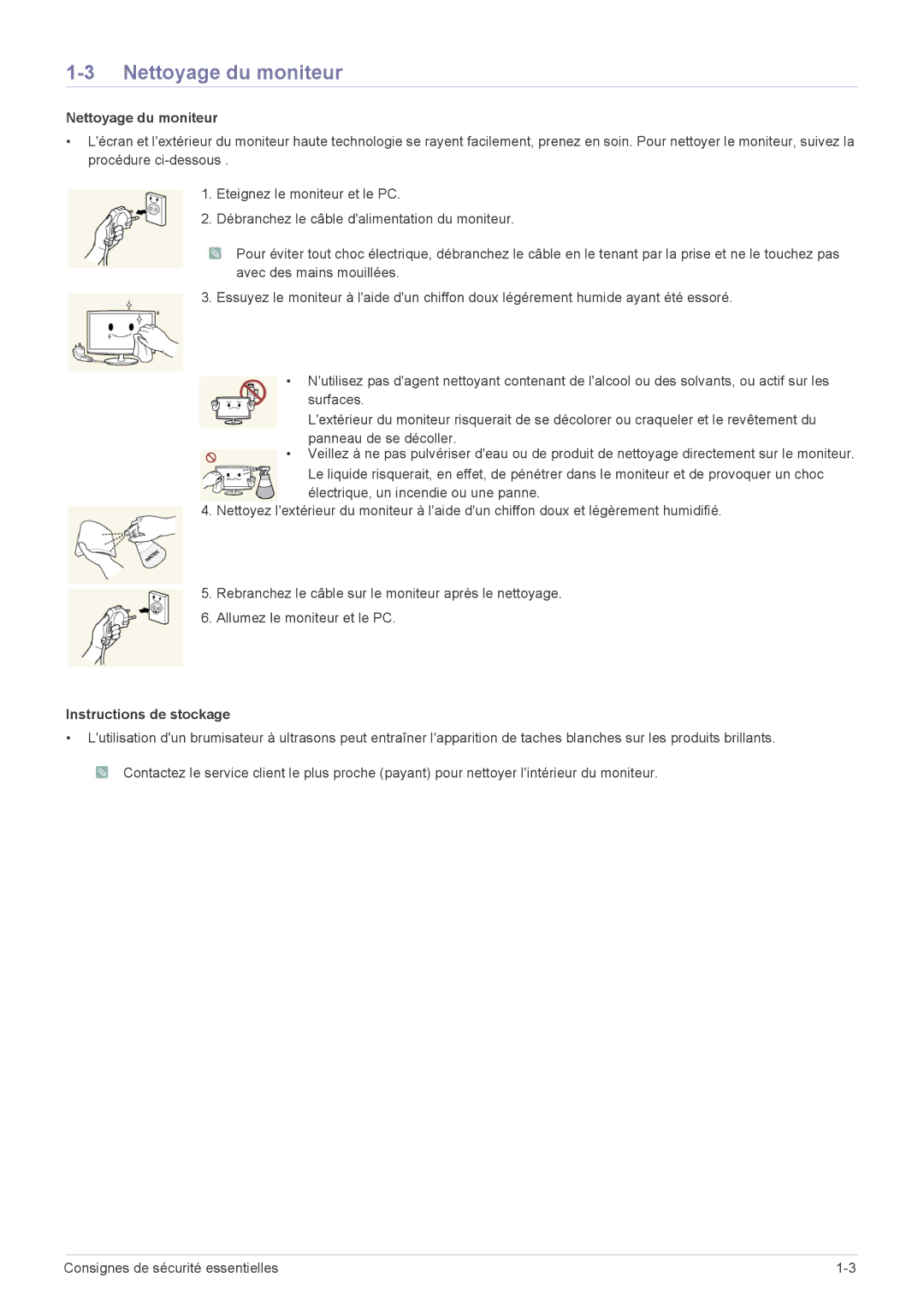 Samsung LS19A450BWT/EN, LS19A450MWT/EN, LS24A450MWU/EN, LS24A450BWU/EN manual Nettoyage du moniteur, Instructions de stockage 