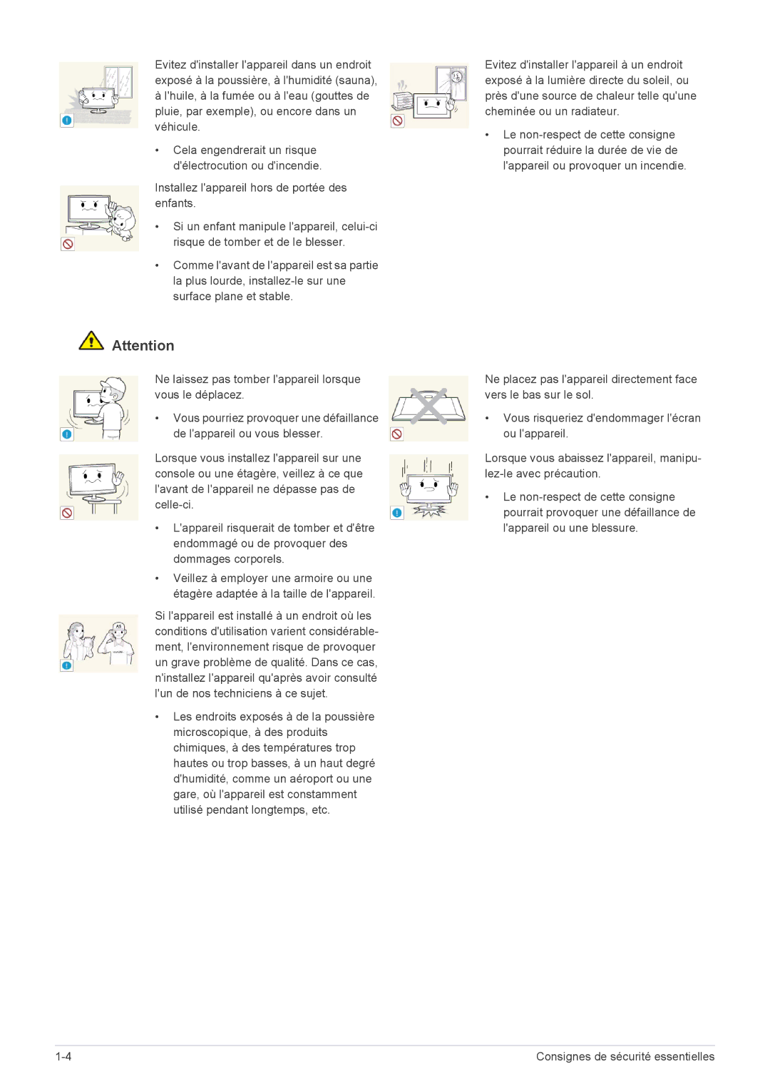 Samsung LS19A450MRT/EN, LS19A450MWT/EN, LS24A450MWU/EN, LS24A450BWU/EN, LS24A450BST/EN Consignes de sécurité essentielles 