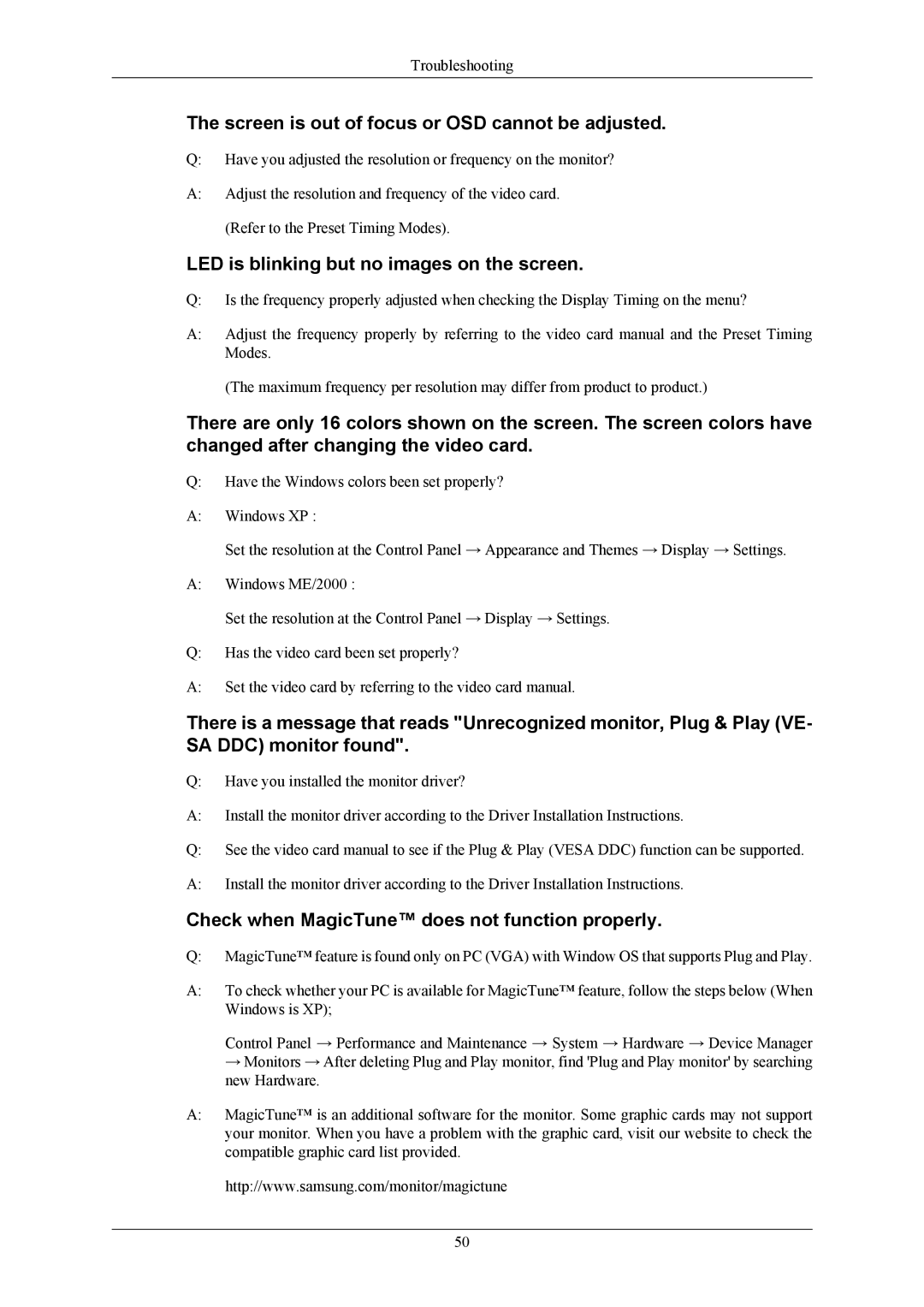 Samsung LS19AQWKFV/EDC manual Screen is out of focus or OSD cannot be adjusted, LED is blinking but no images on the screen 