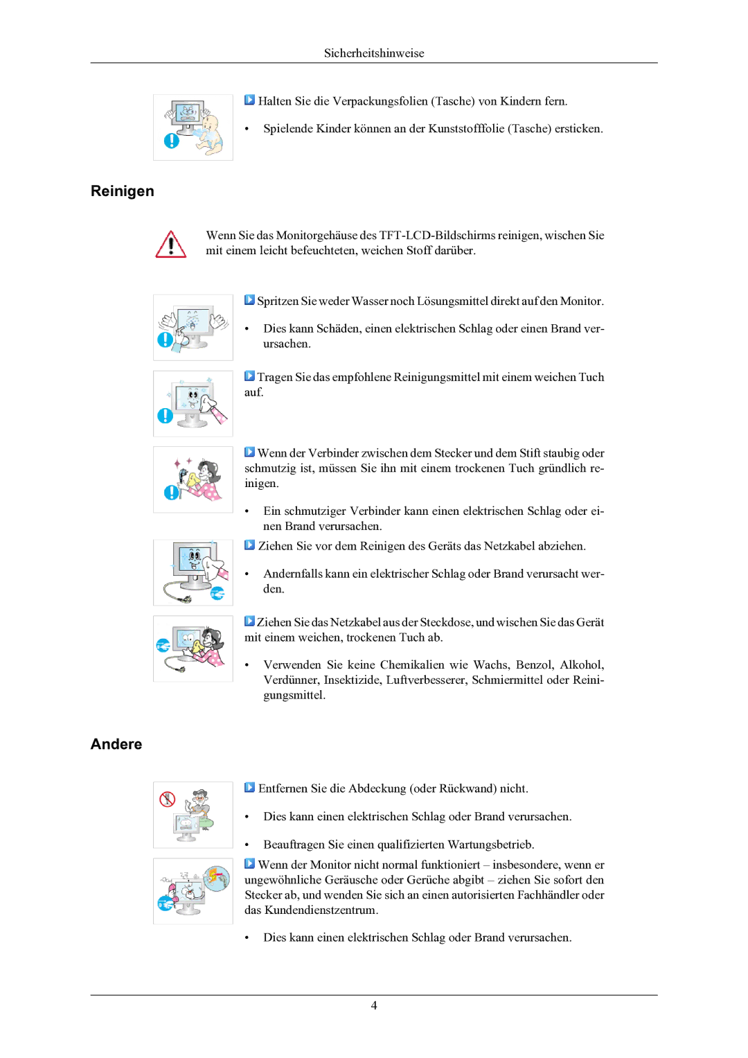 Samsung LS19AQWKFV/EDC manual Reinigen, Andere 