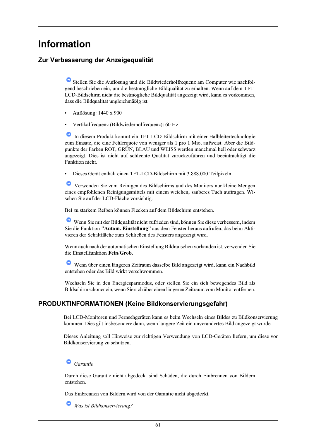 Samsung LS19AQWKFV/EDC manual Information, Zur Verbesserung der Anzeigequalität 