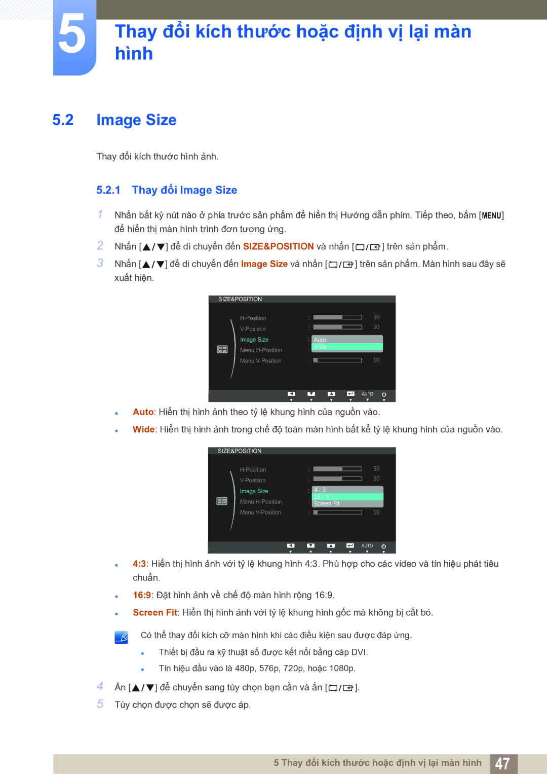 Samsung LS19B150BSMXV manual Thay đổi Image Size 