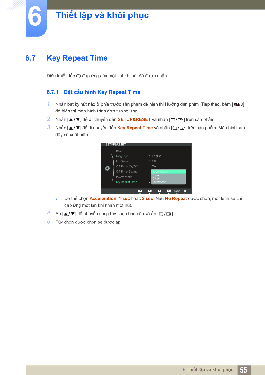 Samsung LS19B150BSMXV manual 1 Đặt cấu hình Key Repeat Time 