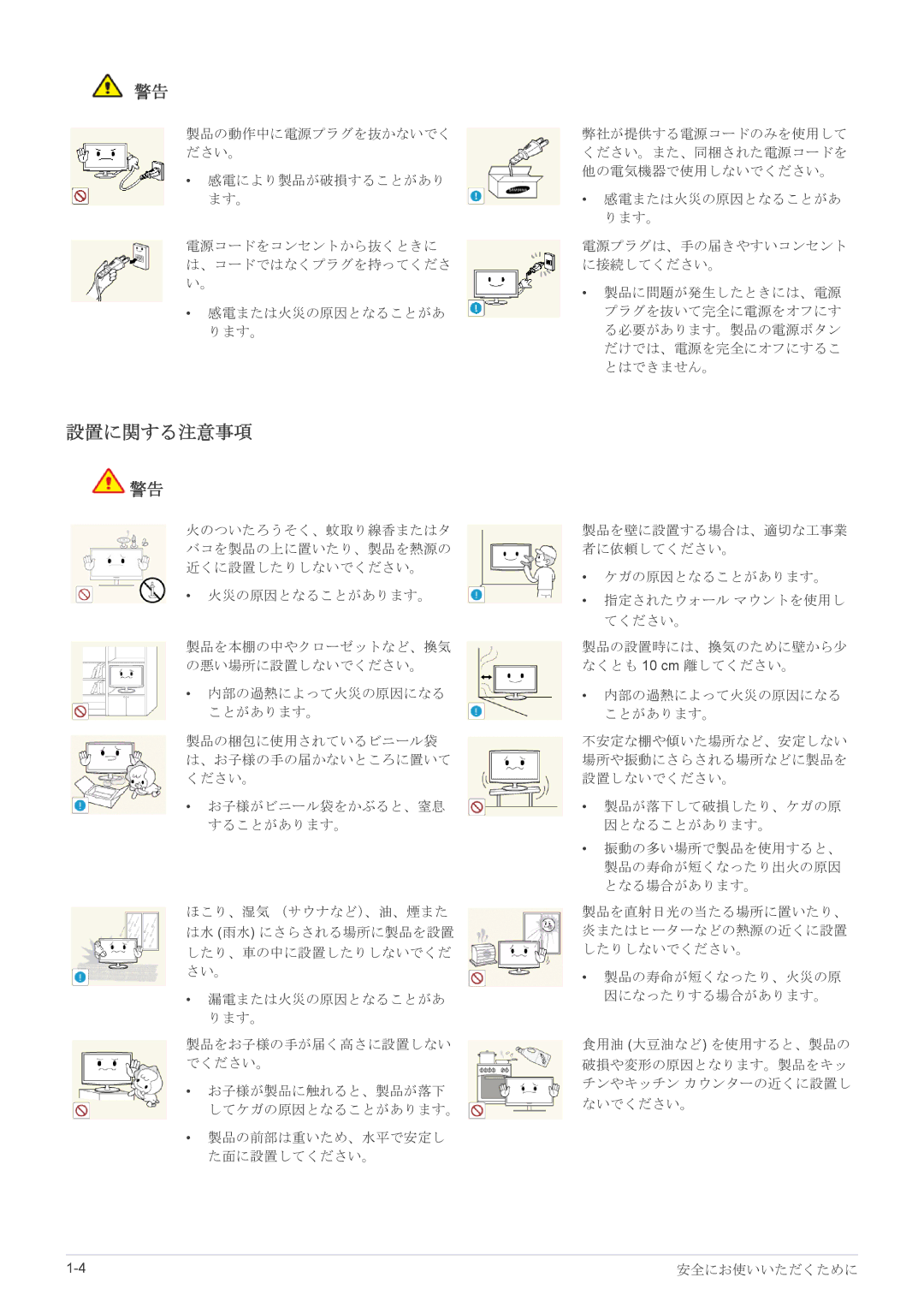 Samsung LS19B150NS/XJ manual 設置に関する注意事項 