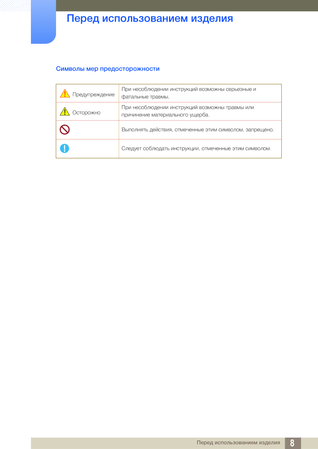 Samsung LS19B220BS/CI manual Символы мер предосторожности 