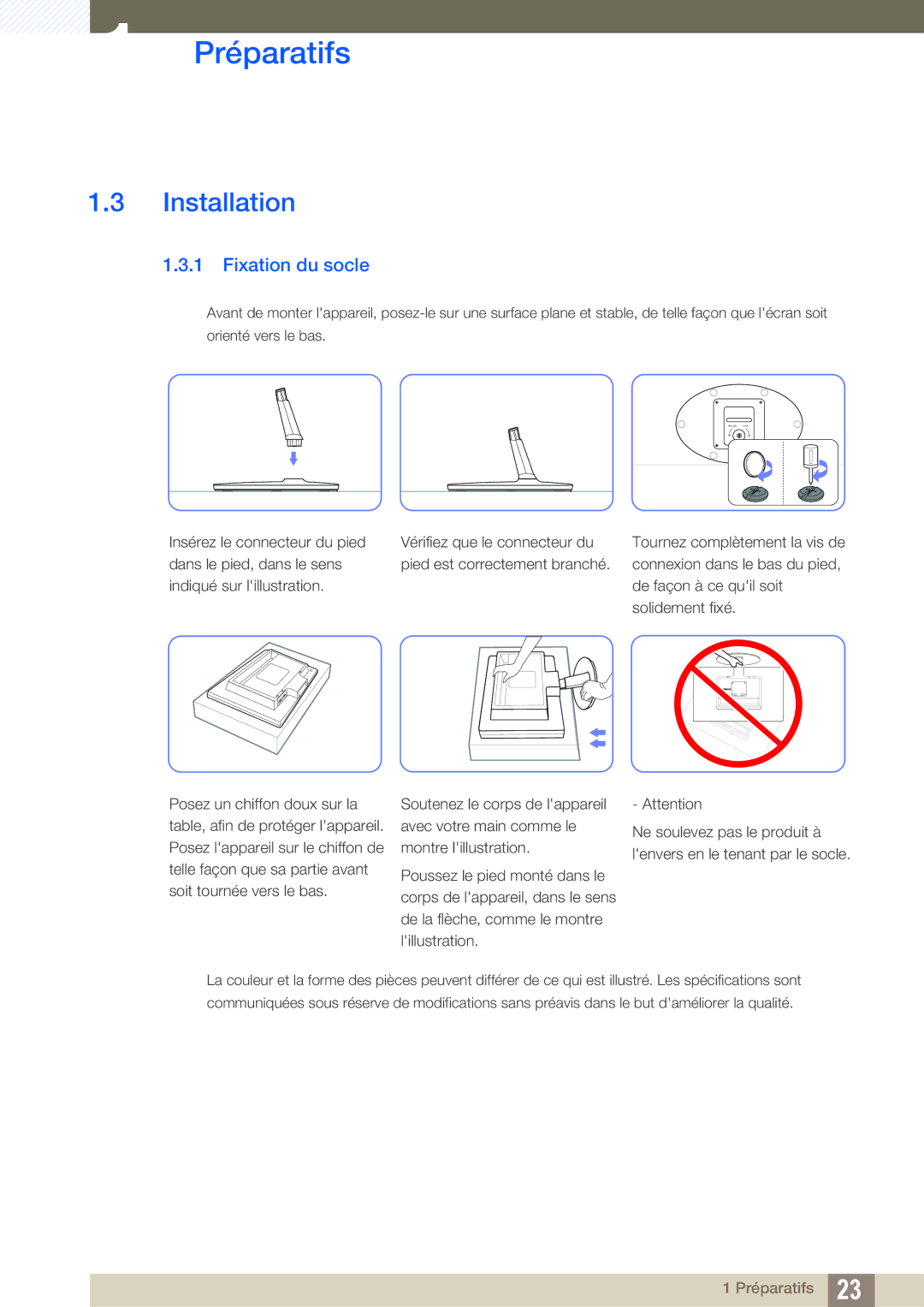 Samsung LS22B220BW/EN, LS19B220NW/EN manual Installation, Fixation du socle 