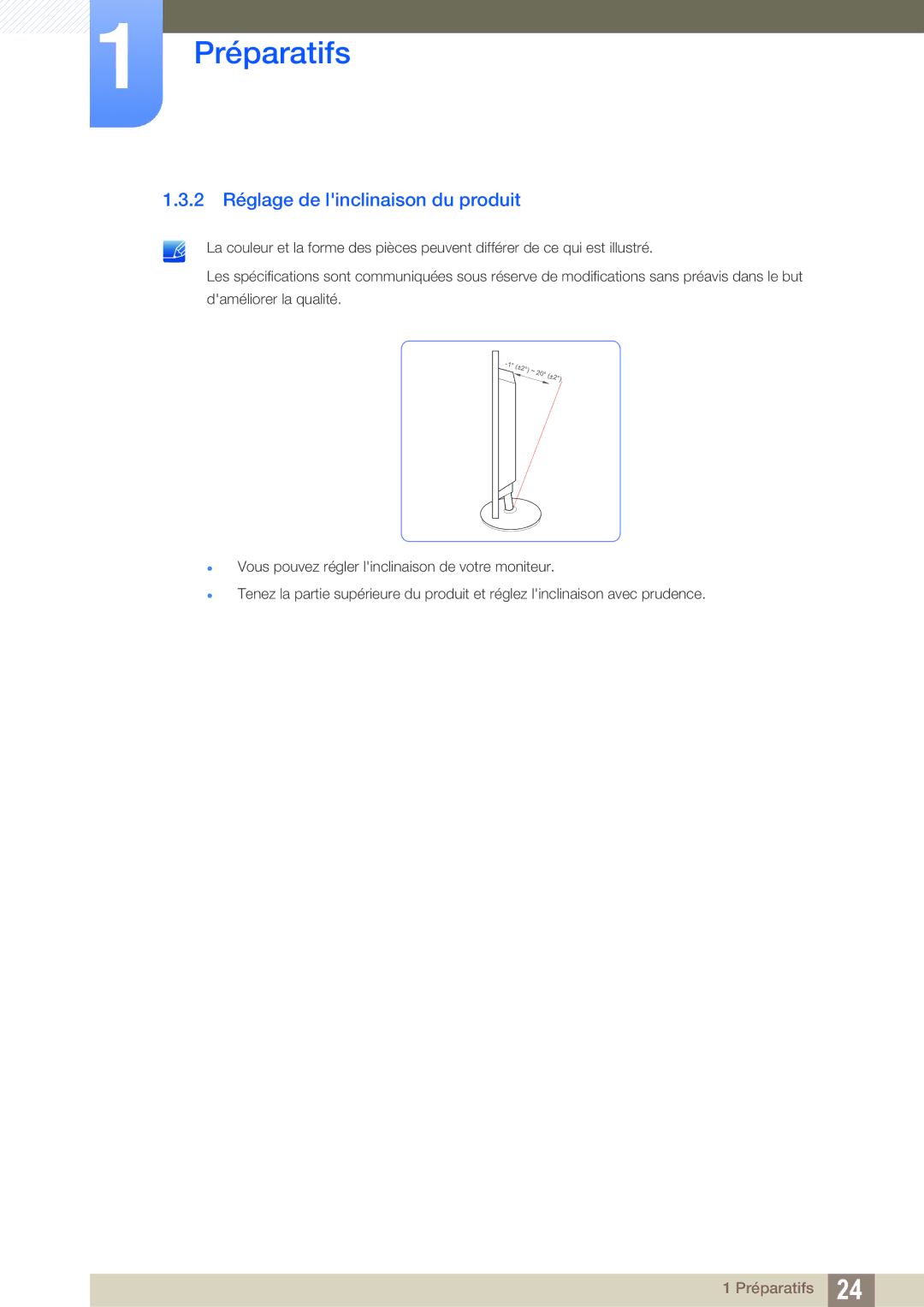 Samsung LS19B220NW/EN, LS22B220BW/EN manual 2 Réglage de linclinaison du produit 