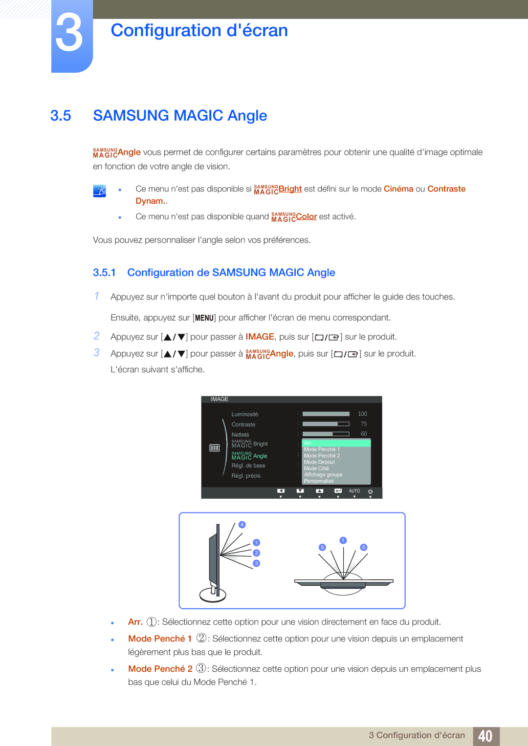 Samsung LS19B220NW/EN, LS22B220BW/EN manual Configuration de Samsung Magic Angle 