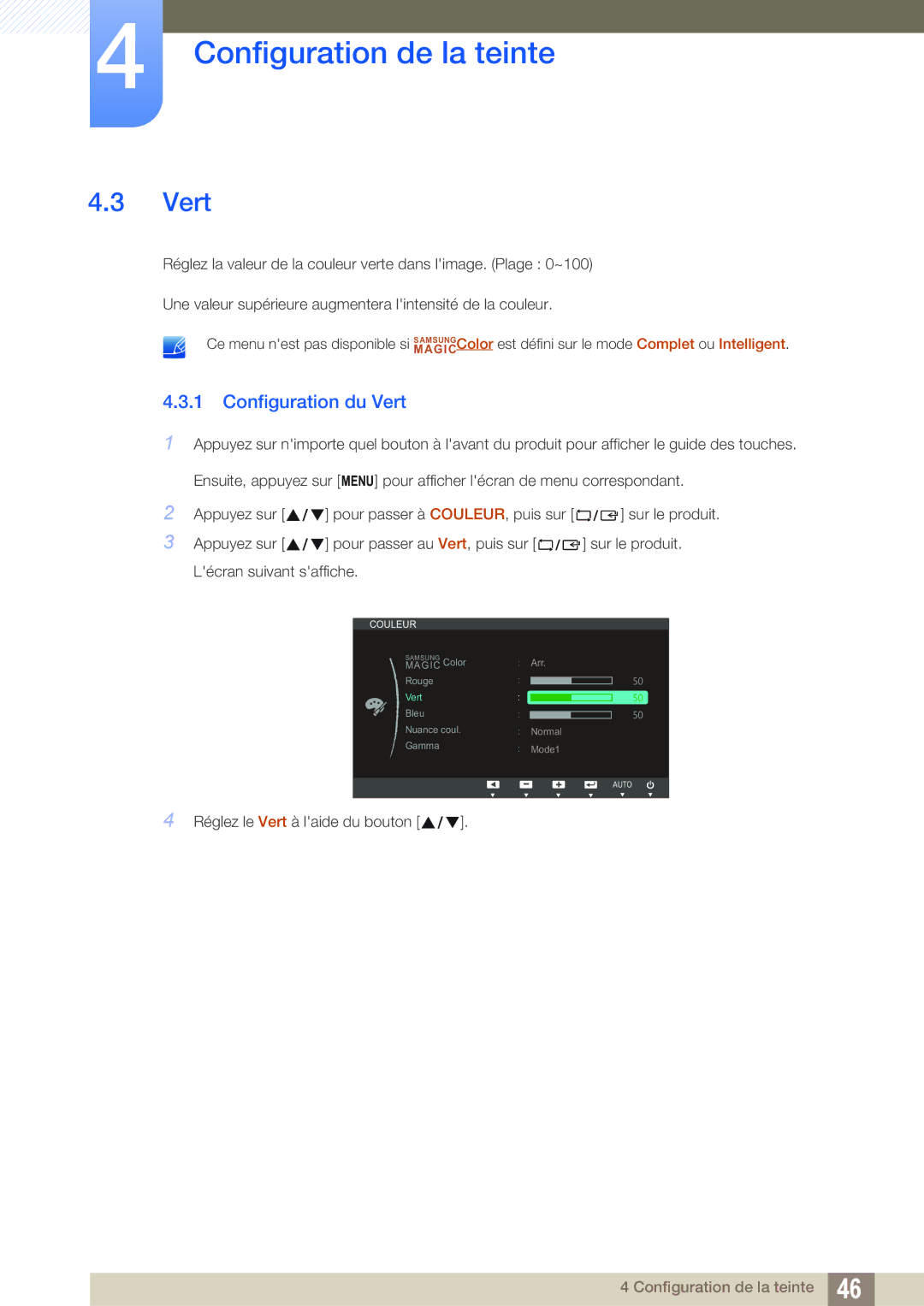 Samsung LS19B220NW/EN, LS22B220BW/EN manual Configuration du Vert 