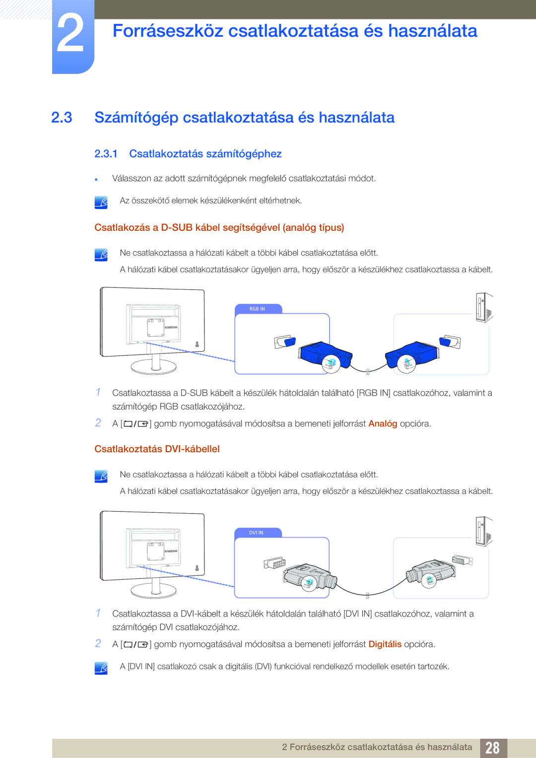 Samsung LS19B220NW/EN manual Számítógép csatlakoztatása és használata, Csatlakoztatás számítógéphez 