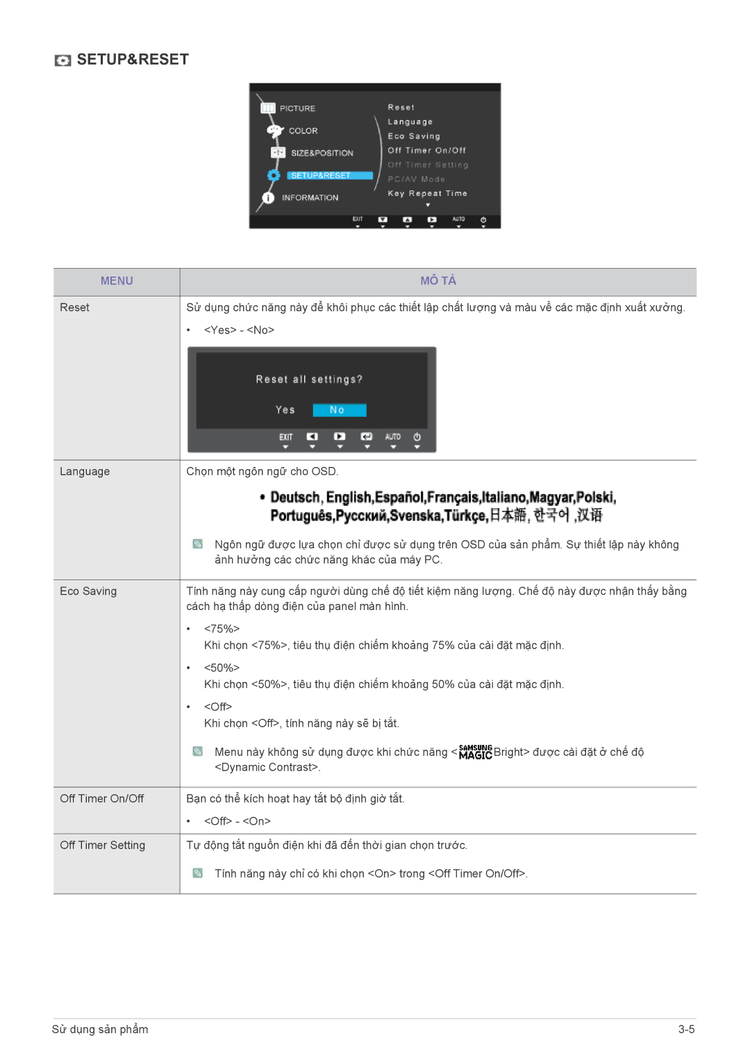 Samsung LS22B310BSMXV, LS19B310BSMXV manual Setup&Reset 