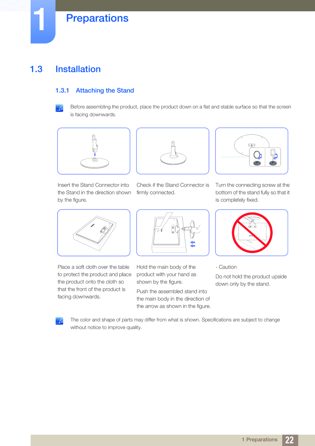 Samsung LS19B310ES/AF, LS19B310ES/ZN, LS19B310ES/SM manual Installation, Attaching the Stand 