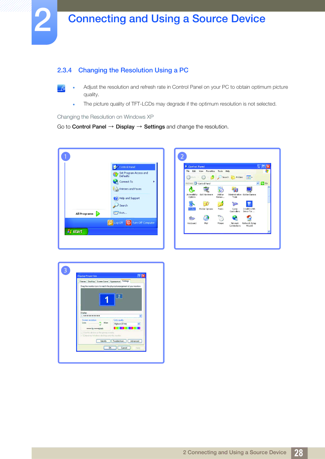 Samsung LS19B310ES/AF, LS19B310ES/ZN, LS19B310ES/SM manual Changing the Resolution Using a PC 