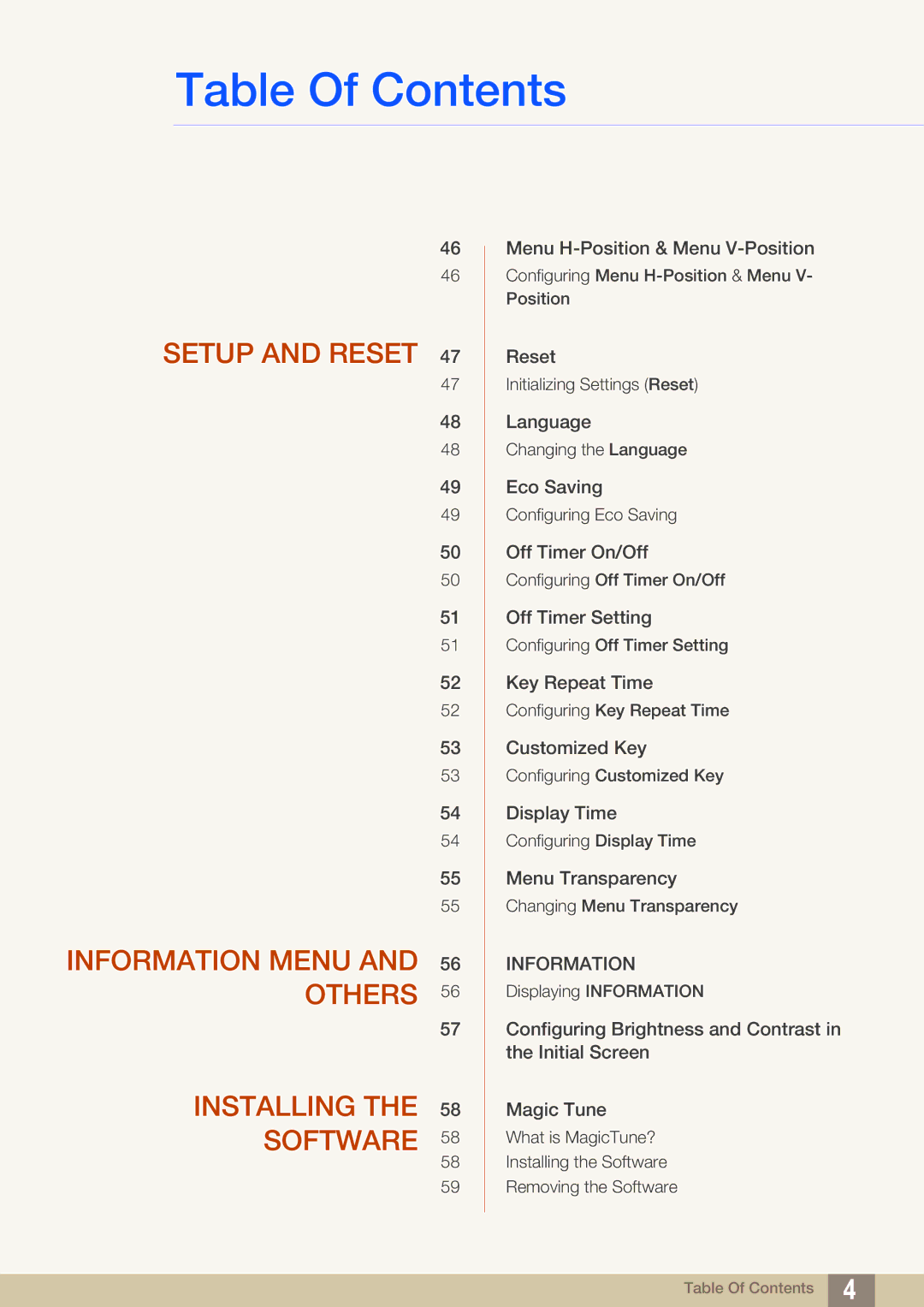 Samsung LS19B310ES/AF, LS19B310ES/ZN, LS19B310ES/SM manual Setup and Reset 