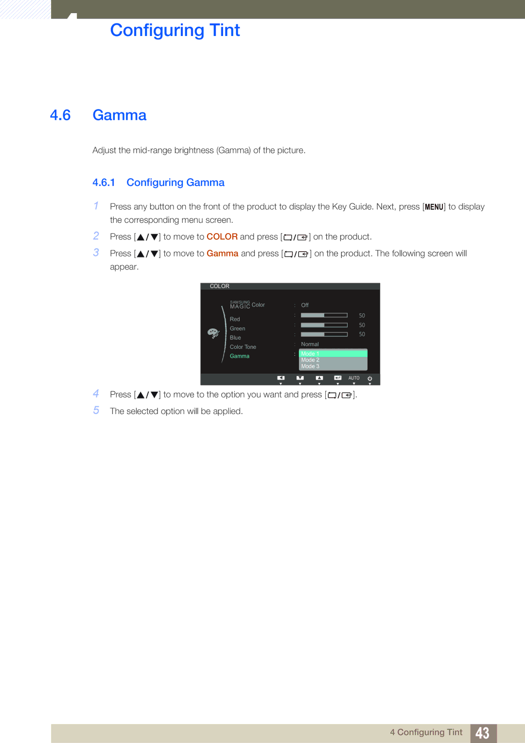 Samsung LS19B310ES/AF, LS19B310ES/ZN, LS19B310ES/SM manual Configuring Gamma 